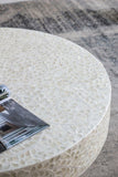 35x35x16" Unique Cream Capiz Coffee Table with Gold Pedestal Base W2078P154260