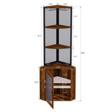 ZNTS Corner Shelf with Doors, 65" Cabinet with Shelves & Wine Glass Rack, 6 Tier Bookshelf Display T3177P268172