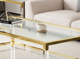 Modern Acrylic Leg Coffee Table, Double Layer Tempered Glass Top with Golden Metal Frame, W1727P194947