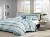 6 Piece Printed Quilt Set with Throw Pillows Aqua Full/Queen B03597637
