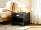 Black Wood Grain Modern Side Table with Drawer & Storage Shelf, Compact End Table for Living Room 33790403
