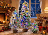 Pre-Lit Flocked Christmas Tree Set of 3, 3FT / 4.5FT / 6FT Artificial Christmas Trees with 235 Warm N704P526154A