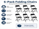 6 Pack Plastic Folding Chairs Black Heavy Duty Indoor Outdoor Portable Stackable Chairs for Party 47120347