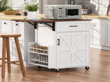 39.3" Farmhouse Kitchen Island with Drop Leaf, Kitchen Storage Island with Open Side Rack, One 44318455