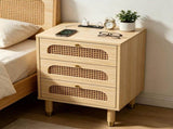 3-Drawer Nightstand with Rattan-Style Finish 15.75"*13.78"*23.82" with Power Outlet Oak 88311539