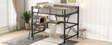 ZNTS Full Size Loft Metal&MDF Bed with Desk and Shelf, Black 26455589