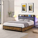 King Size Bed Frame, Storage Headboard with Charging Station and 4 Storage Drawers,LED Lights , W2297P291441