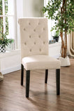 Classic Ivory Set of 2 Side Chairs Button Tufted Linen Like Fabric Solid wood Chair Upholstered B011104800
