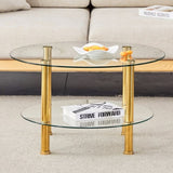 Contemporary Minimalist Double Layer Tempered Glass Coffee Table - 27.5" Top and 23.6" W1512P355039
