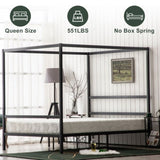 ZNTS Square Tube Mosquito Net Three Horizontal Head Single Horizontal Tail King Black Iron 40213445