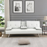 Sofa Bed with Armrest two holders WOOD FRAME, STAINLESS LEG, FUTON WHITE PVC W2297P164962