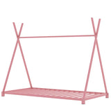 ZNTS Metal Twin Size House Platform Bed with Triangle Structure, Pink WF307193AAH