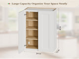 24" White Shaker Solid Wood Wall Cabinet, 3 adjustable shelves, softclose hinges, RTA wallmounted, W5662P465992