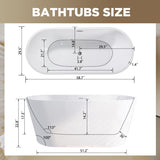 59" Acrylic Freestanding Bathtub, Stand Alone Soaking Tub, Glossy White Acrylic, Toe-tap Chrome W1675P288914
