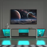 TV Console with Large Storage Cabinets, Biplane Shape Design LED TV Stand with Remote Control, W1701P164320