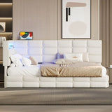 Upholstered Twin Size Daybed with Storage 2 Drawers and Charging Station, Day Bed Frame with LED N733P285121A
