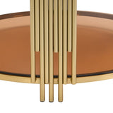 Modern Brown Glass Coffee Table, Asymmetrical Metal, Circular Metal Drum Base, Gold Finish & Lower N735P177478D