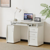 ZNTS Embossed White Particle Board with Melamine Laminate 1155574cm One-Door Three-Drawer Computer Desk 28344115