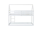 Twin over Twin Rubber Wood Floor Bunk Bed, with ladder,Guardrails,House-Shaped-Bunk Bed,White W504P206864