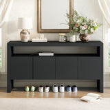 U_Style 60" 4-Door Sideboard, Modern Minimalist Solid Veneer Sideboard with Open Shelf, Natural N711P289132B