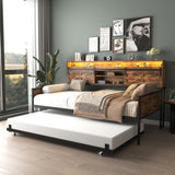 Twin Daybed with Trundle, Farmhouse Daybed Frame with Sliding Barn Door Headboard and Charging W2129P299618