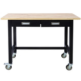 ZNTS 48in Work Bench, Workbench with Drawer Storage, Heavy Duty Bamboo Wood Work Table with Wheels for W46560406