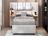 Queen Size Upholstered Platform Bed, Two Outlets and USB Charging Ports on Both Sides, Two Bedside 25985797