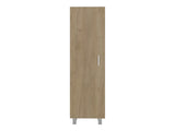 Vernon Slim Storage Cabinet with 4-Tier Shelf and Broom Hangers, Natural Oak B097P474304