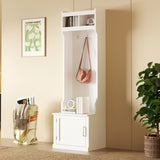 ON-TREND Minimalist Slim Hall Tree Cabinet & 6 Hanging Hooks, Multi-functional Storage Bench 03416397