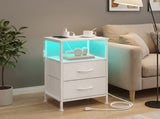 Modern Nightstand with Charging Station & App-Controlled LED Lights, Bed Side Table with 2 Drawers, 18941839