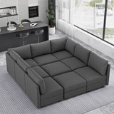 Modern 9-Seater Armless Linen Sectional Sofa, Convertible U Shaped Sofa Couch with with Storage, B2716P356111