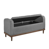 Mid-Century Modern Lift Top Storage Bench 1pc Tufted Gray Upholstered Solid Wood Walnut Finish B011P192193