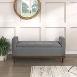 Mid-Century Modern Lift Top Storage Bench 1pc Tufted Gray Upholstered Solid Wood Walnut Finish B011P192193