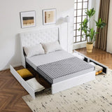 Upholstered Queen Platform Storage Bed Frame with 4 Drawers, Wingback Headboard with Button Tufted 78963941
