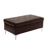 ZNTS Contemporary Brown Tufted Top 1pc Ottoman Faux Leather Upholstered Solid Wood Frame Living Room B011P170544