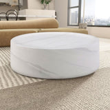 ZNTS 39.37'' White Marble Round Coffee Table Sturdy Fiberglass table for Living Room, No Need Assembly. W876P154763