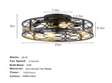 20 Inch Low Profile Caged Flush Mount Ceiling Fan with Light, Hollow Floral Metal Enclosed Fan, W3816P585946