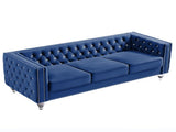Navy Blue, Three-seater Sofa, Velvet Crystal Buckle Upholstery Sofa, Crystal Feet, Removable 33315078