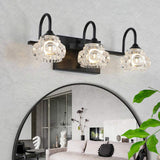 Retro 3-Light Bathroom Vanity Light Fixture - Black Finish with Crystal Glass Shades, Wall Mounted W1340P206720