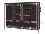 67" Clothes Closet Portable Wardrobe Clothes Storage Rack 12 Shelves 4 Side Pockets Dark Brown 71588089