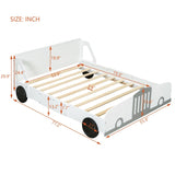 Full Size Car-Shaped Platform Bed with Wheels,White WF311753AAK