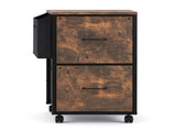 Wood Filing Cabinet with Wheels, Weathered Wood Fluted, Iron Clad Wood, Melamine Faced, 2 Small 10635827