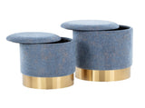Contemporary Nesting Ottoman Set in Gold Metal and Blue Fabric B202P223731