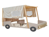 Wood Full Size Car Bed with Pillow, Ceiling Cloth and LED, Natural 41326780