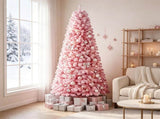 7 FT Pre-Lit Flocked Pink Christmas Tree with 8 Lighting Modes Warm White LED Lights, Hinged 48782658
