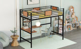 Twin Metal Loft Bed with Desk and Shelve,Black MF292037AAB