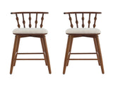 Doria Indoor Wooden Barstool, Walnut Finish With Beige Upholstery, Set of 2 N775P299416W