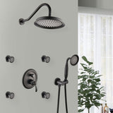 Single-Handle 4-Spray Patterns Bathroom Rain Shower Faucet with Body Jet Handshower in Matte Black W1219133592