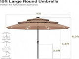 10ft Patio Umbrella, LED Lighted Patio Umbrella Outdoor Table Pool Sun Shade Canopy 3 Tier Outdoor 54226561