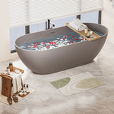 63" Luxury Engineered Solid Surface Bathtub, Stone Resin Freestanding Soaking Bathtub with Overflow W1573132651
